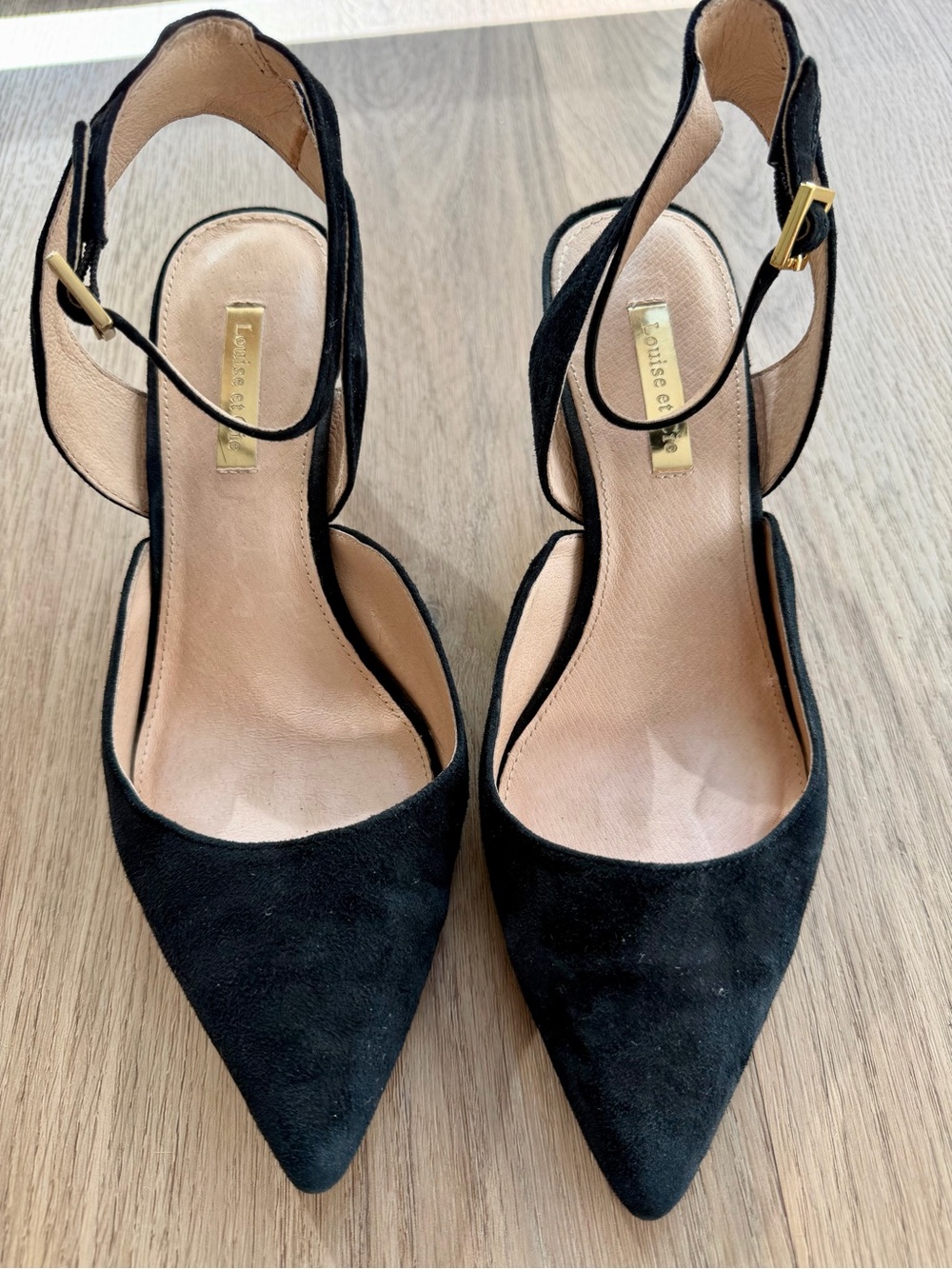 Louise et Cie Black Suede Pointed Toe Ankle-Strap Heels